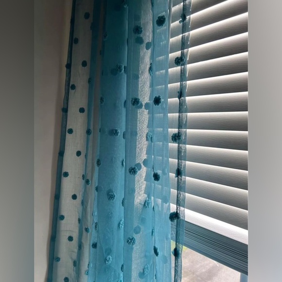 Anthropologie Teal Pom Pom Curtain Panels (2) - Picture 4 of 6